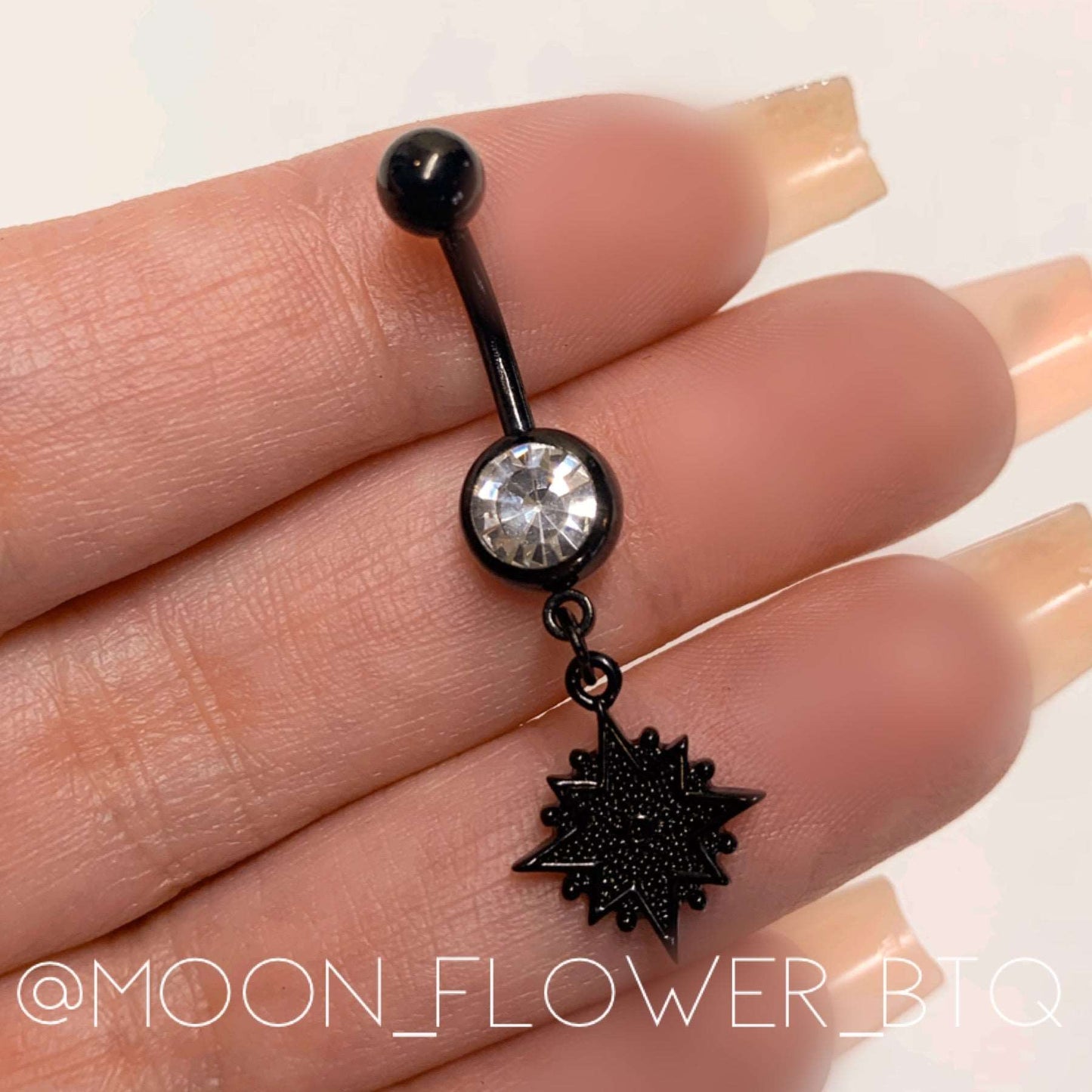 Black Starburst Dangly CZ Belly Button Navel Ring