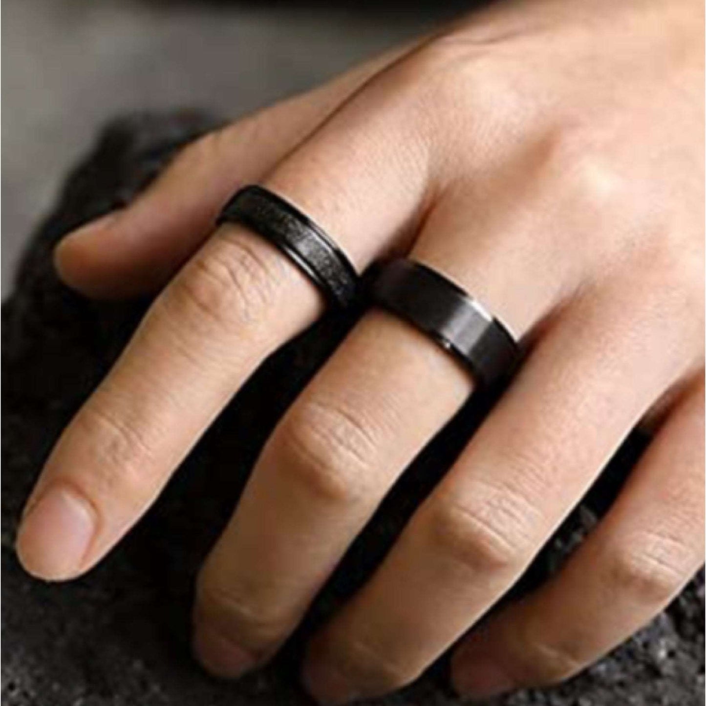 Black Stainless Steel Silver Anxiety Fidget Spinner Ring