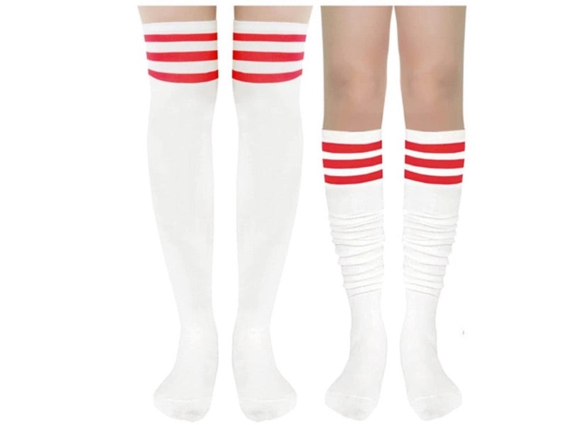 White Red Over the Knee Thigh High Socks