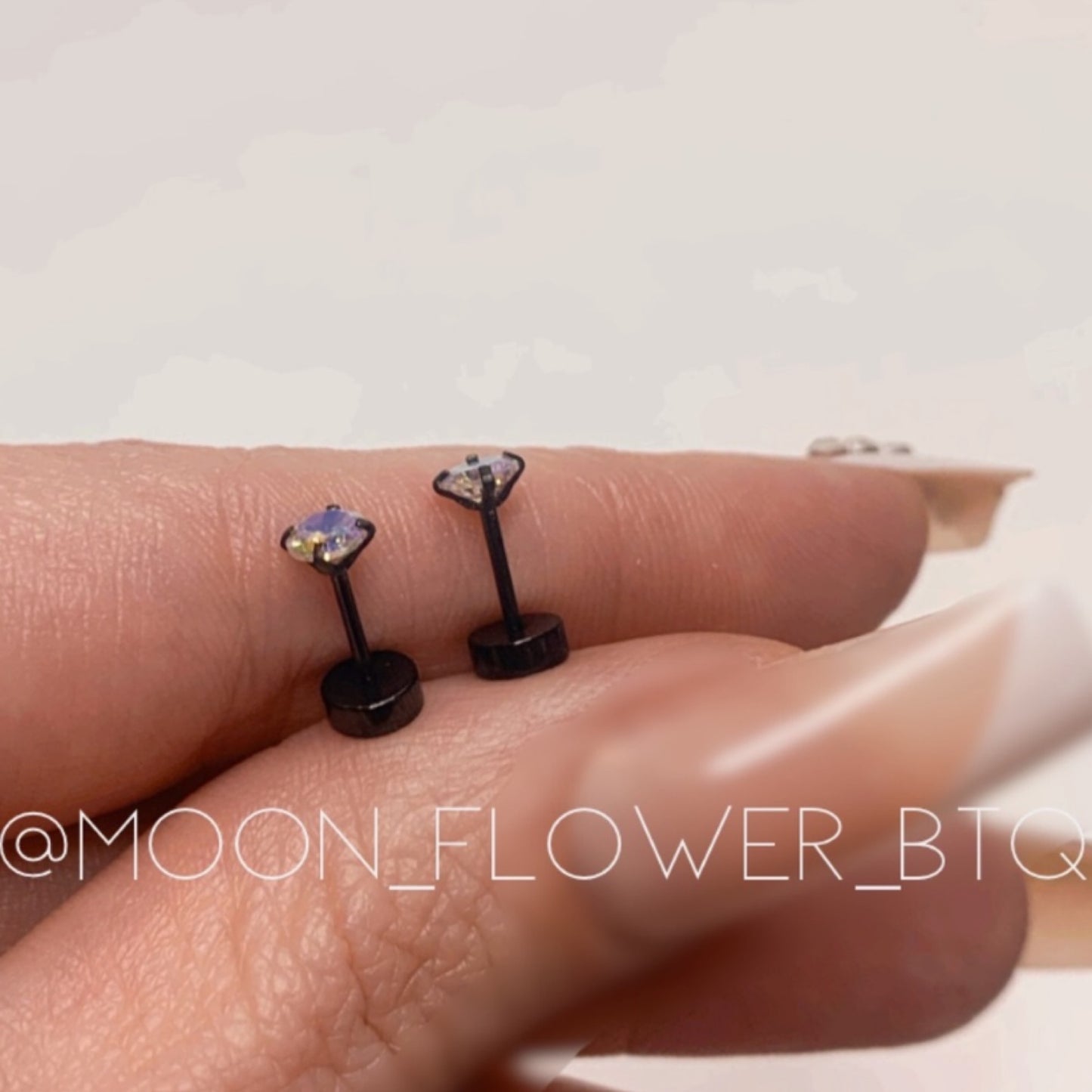 Tiny Black Iridescent CZ Earrings