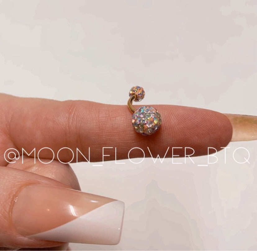 Rose Gold CZ Encrusted Navel Belly Button Ring