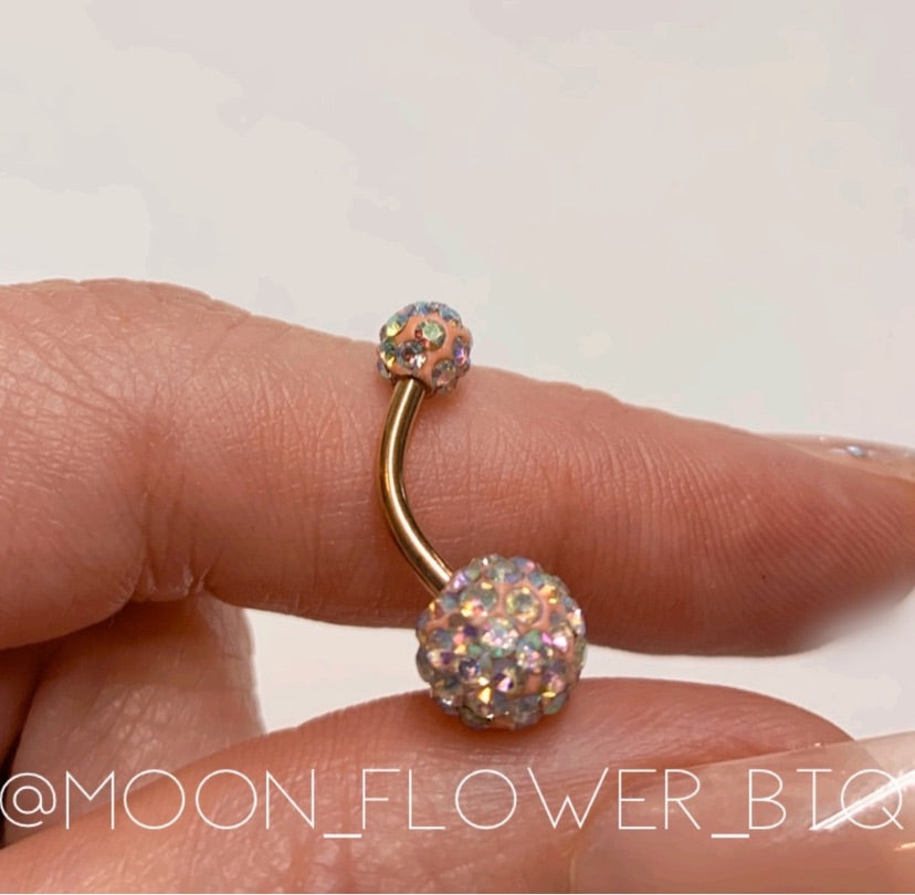 Rose Gold CZ Encrusted Navel Belly Button Ring