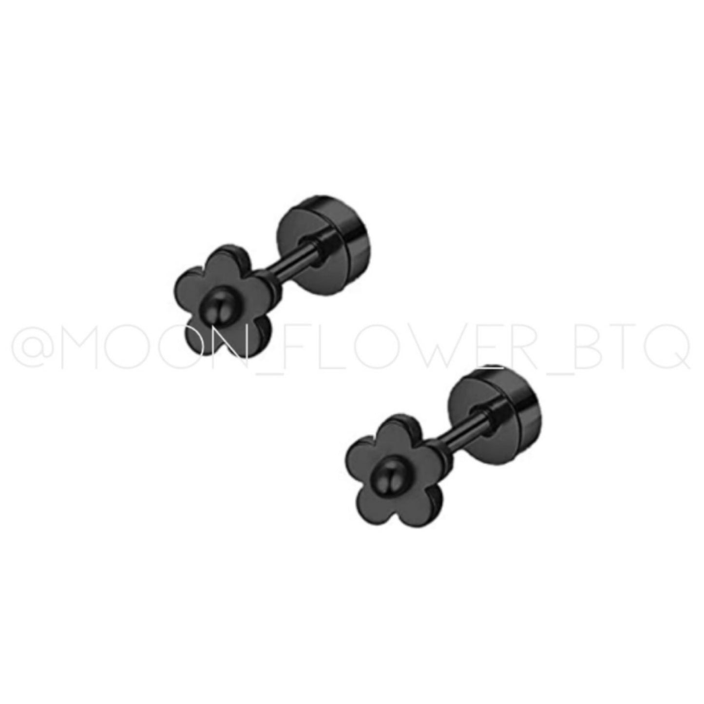 Tiny Black Retro Hippie Flower Earrings