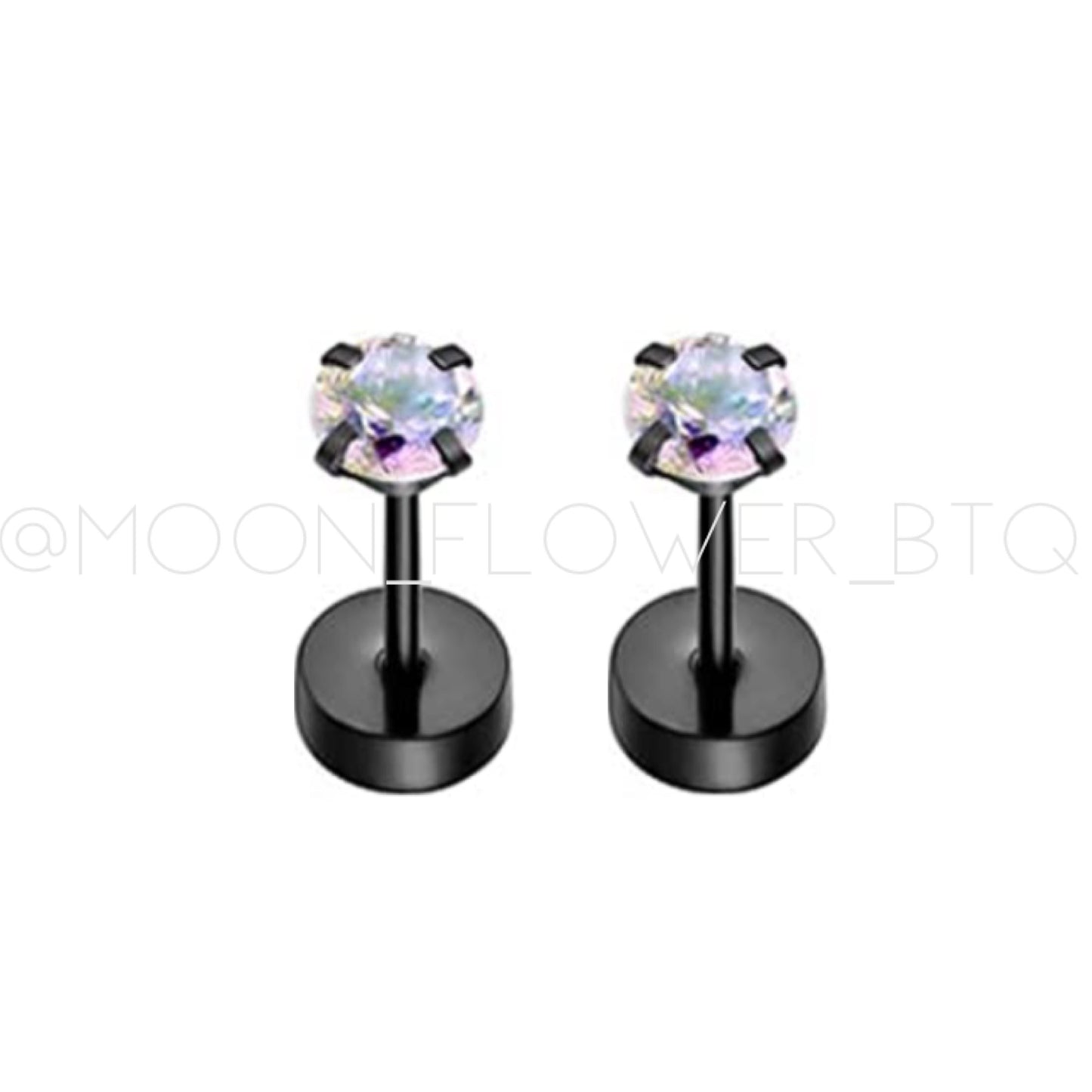 Tiny Black Iridescent CZ Earrings