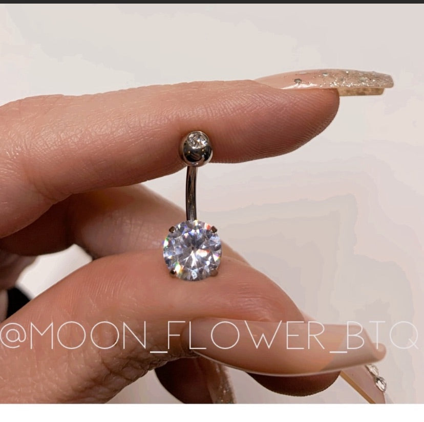 Silver Double CZ Belly Button Navel Ring