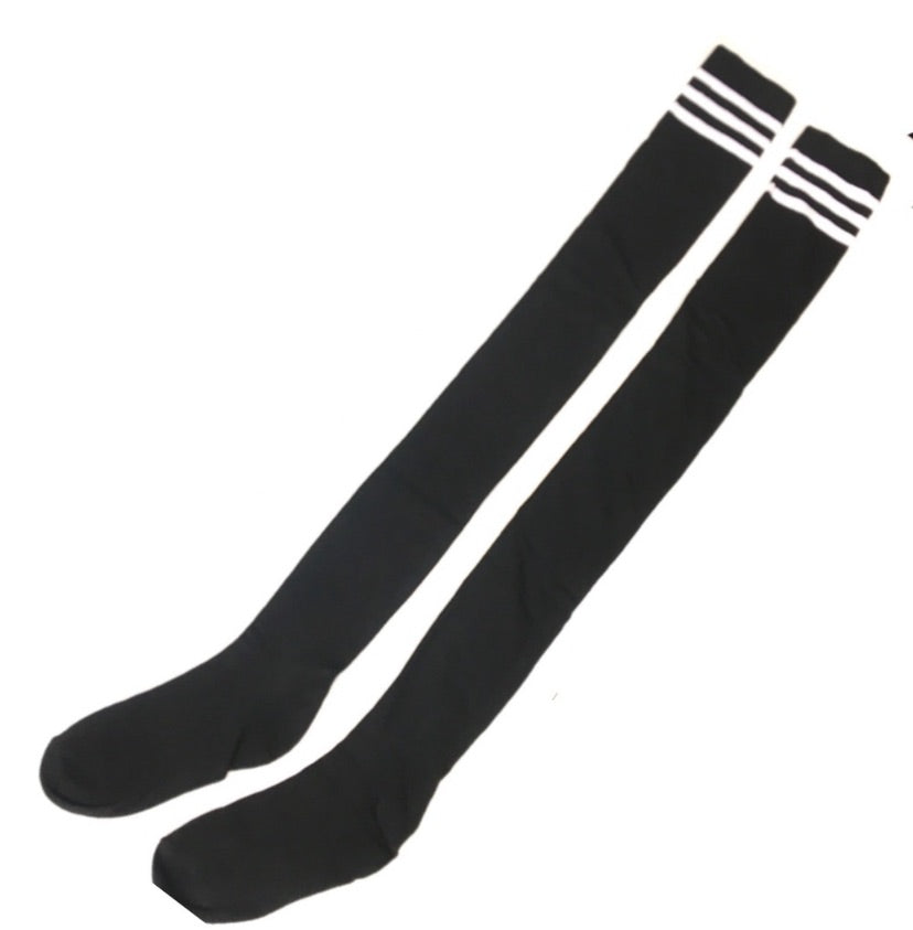 Black White Over the Knee Thigh High Socks