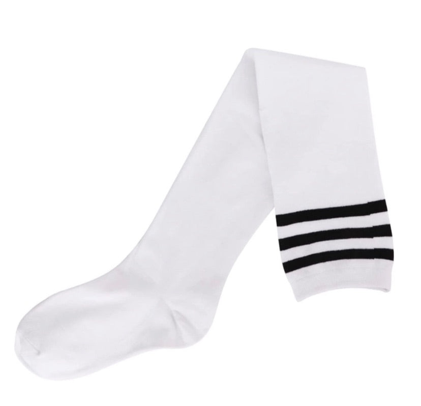 White Black Striped Over the Knee Thigh High Socks