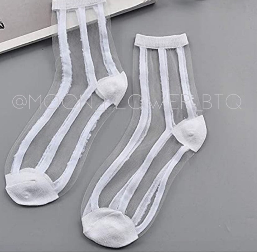 White Pinstripe Sheer Mesh Transparent Nylon Socks