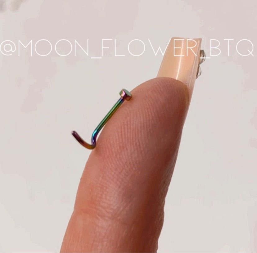 Rainbow Nail Head Hook Screw Nose Ring