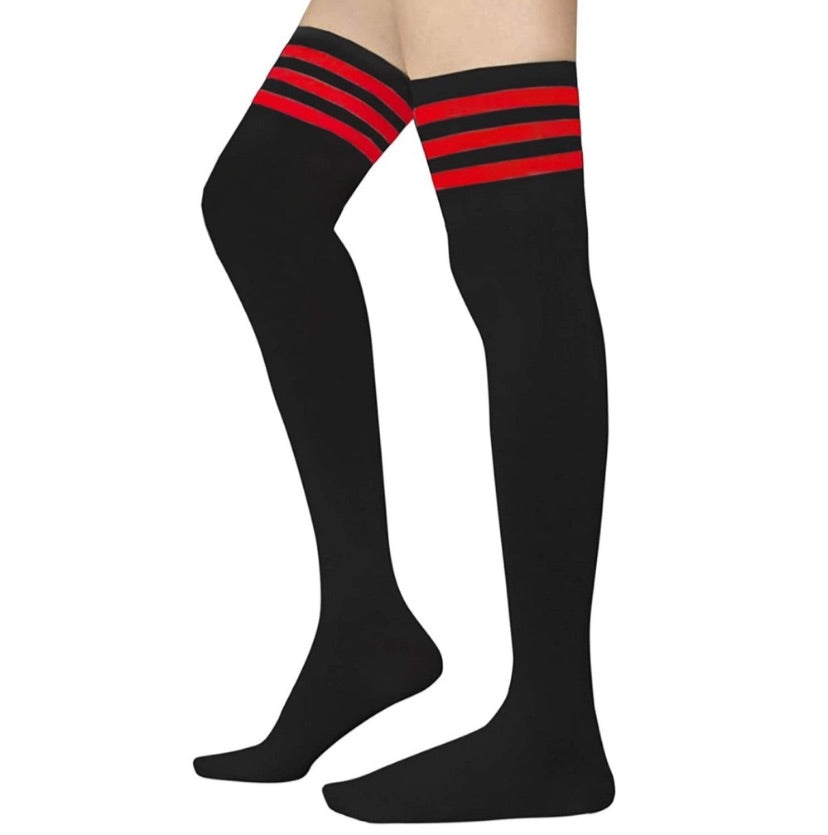 Black Red Over the Knee Thigh High Socks