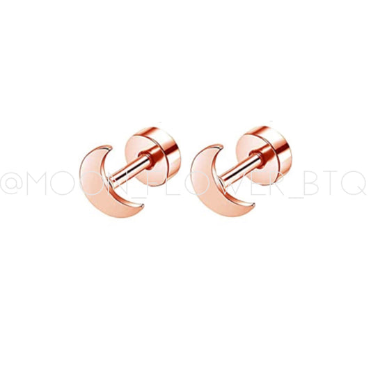 Tiny Rose Gold Moon Earrings