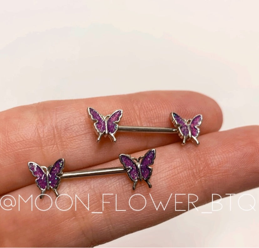 Purple Butterfly Nipple Rings