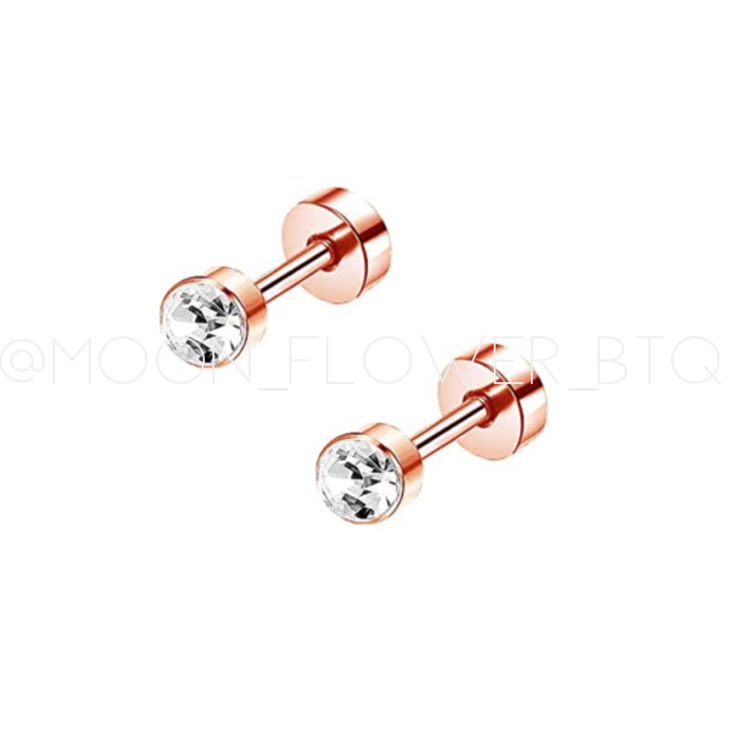 4mm Rose Gold Flat Back CZ Stud Earrings | Hypoallergenic Stainless Steel
