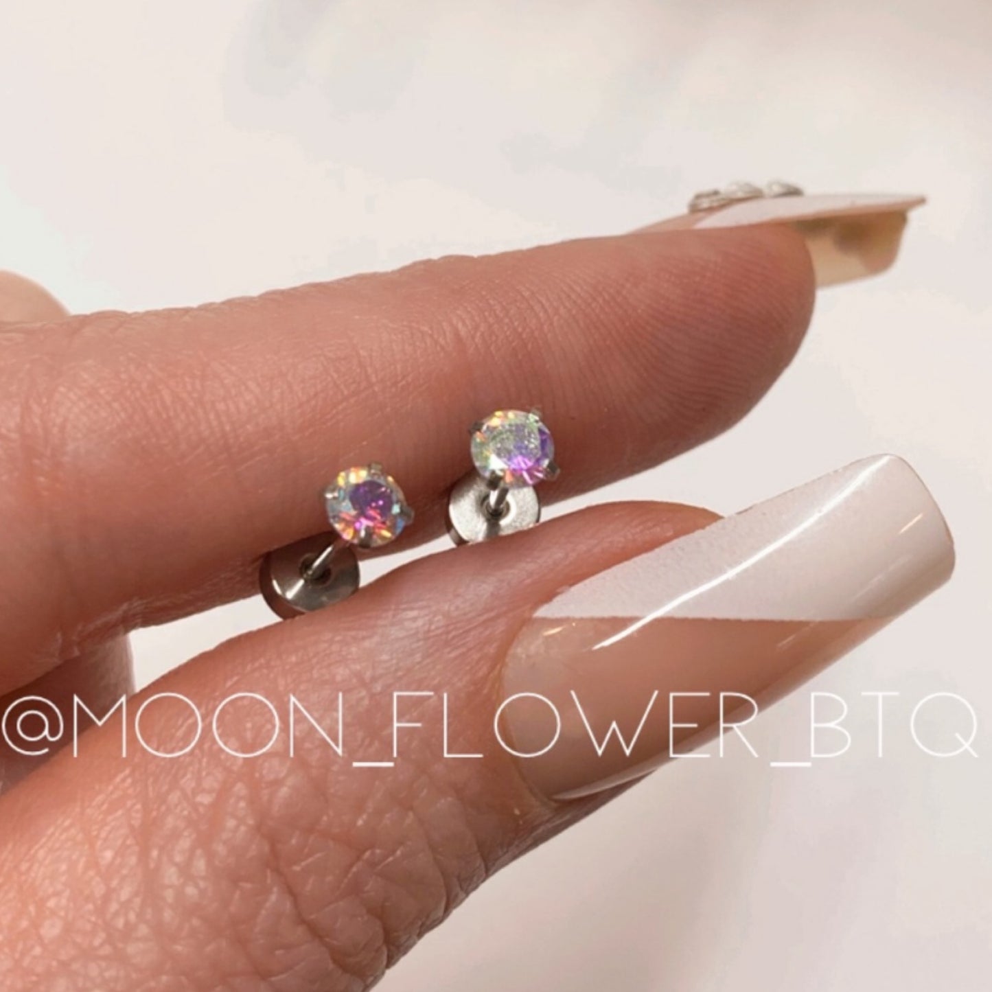 Tiny Silver Iridescent CZ Earrings