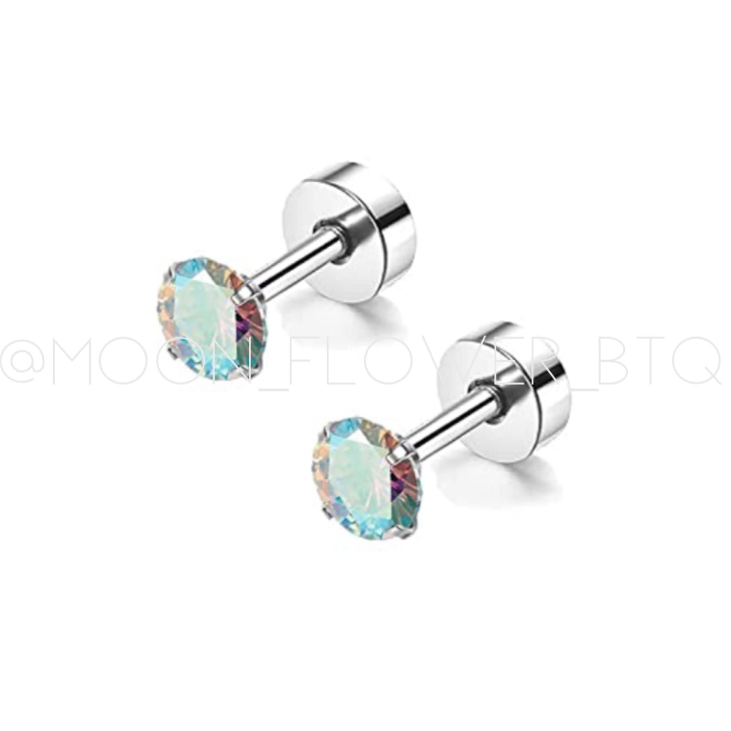 Tiny Silver Iridescent CZ Earrings