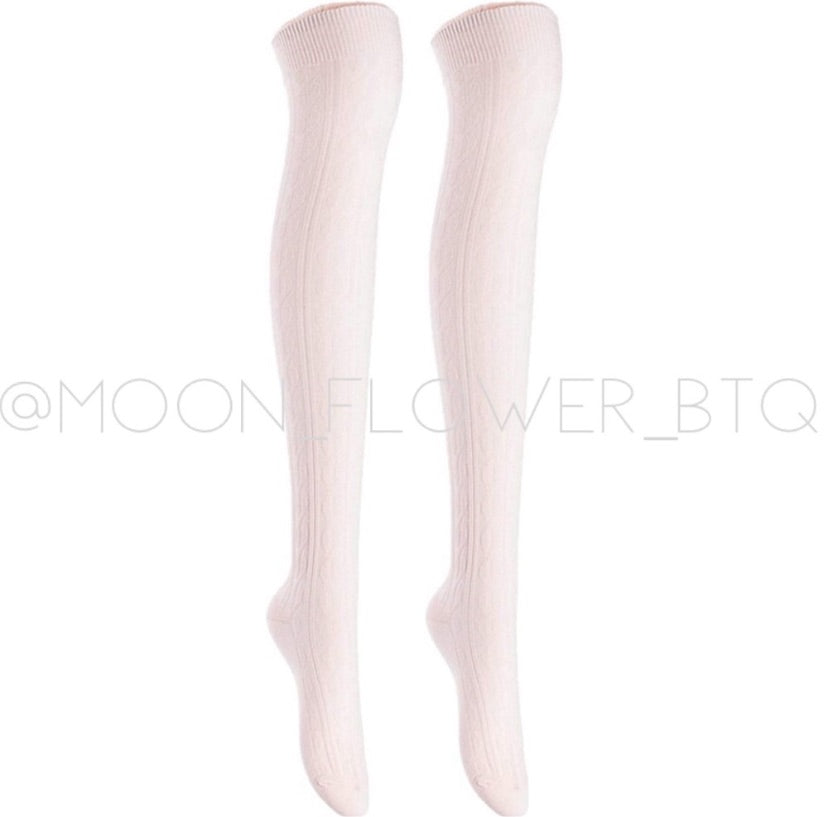 White Organic Cotton Knit Over the Knee Thigh High Socks