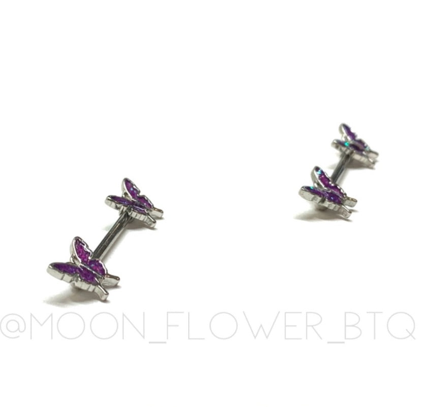 Purple Butterfly Nipple Rings