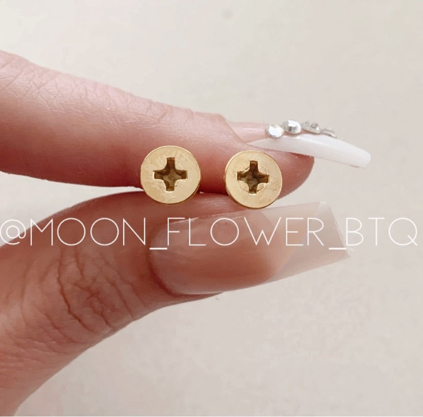 Gold Stainless Steel Screw Stud Earrings