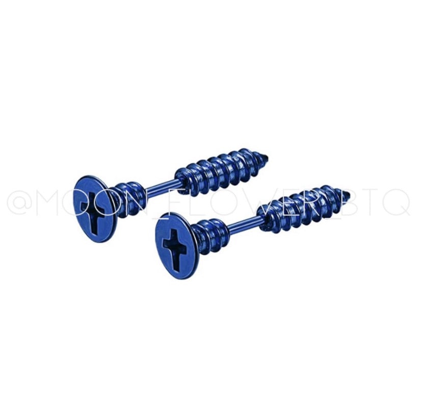 Blue Stainless Steel Screw Stud Earrings