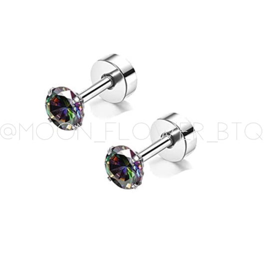 Tiny Silver Rainbow CZ Earrings