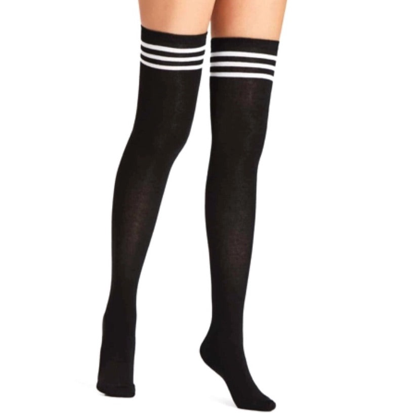 Black White Over the Knee Thigh High Socks