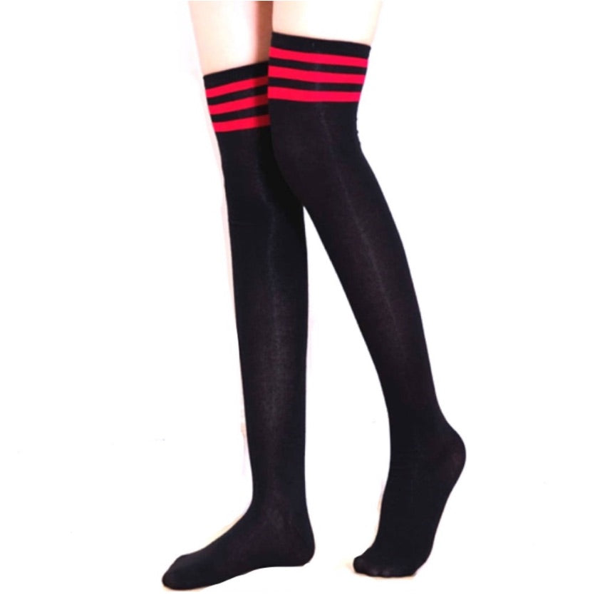 Black Red Over the Knee Thigh High Socks