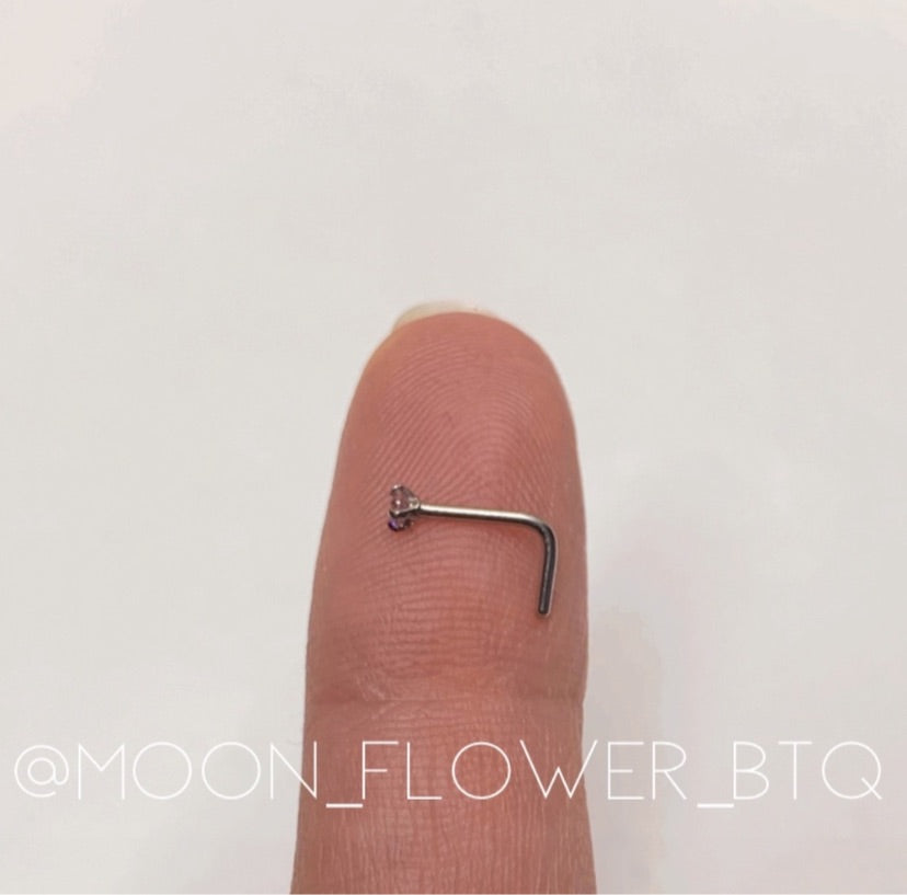 Pink Round CZ L Shaped Nose Ring