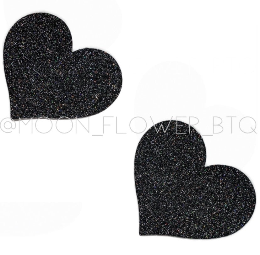 Black Sparkly Heart Pasties