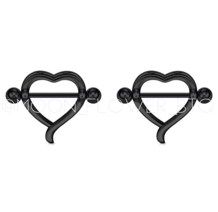 Black Heart Nipple Rings