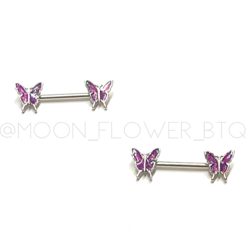 Purple Butterfly Nipple Rings