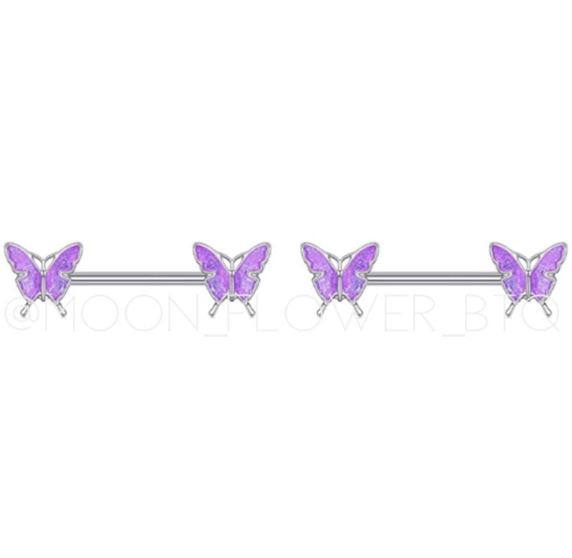 Purple Butterfly Nipple Rings