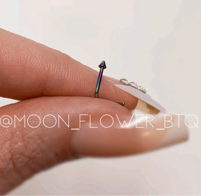 Rainbow Spiked Hook Screw Nose Ring