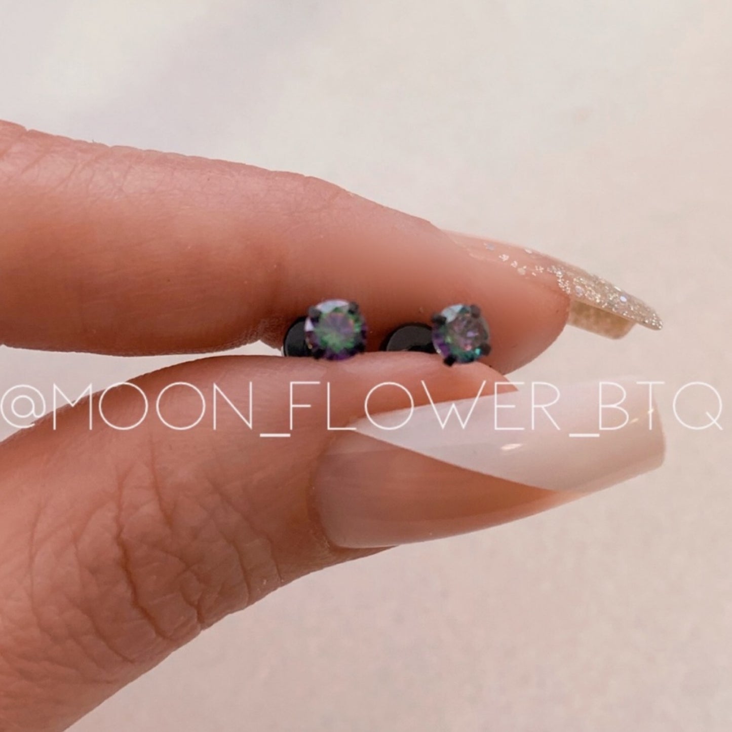 Tiny Black Rainbow CZ Earrings