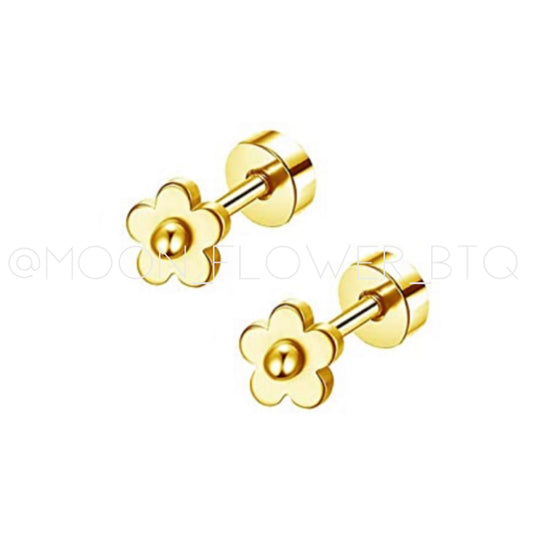 Tiny Gold Retro Hippie Flower Earrings