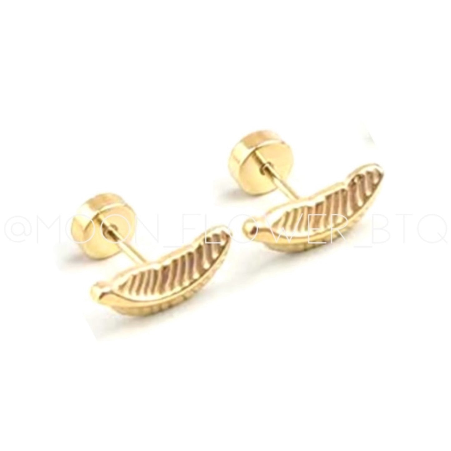 Gold Feather Flat Back Earrings