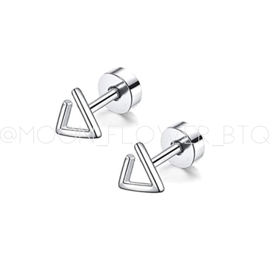 Tiny Silver Triangle Flat Back Earrings