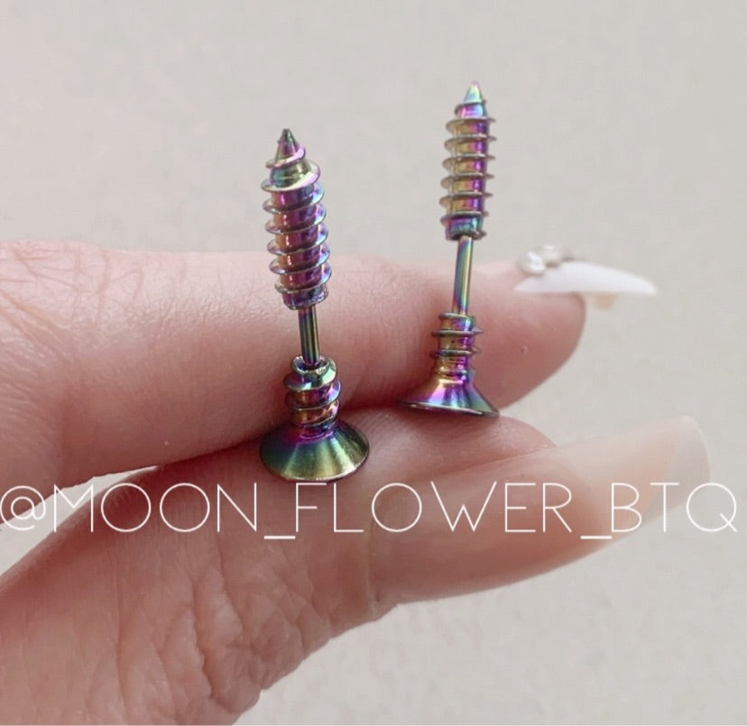 Rainbow Stainless Steel Screw Stud Earrings