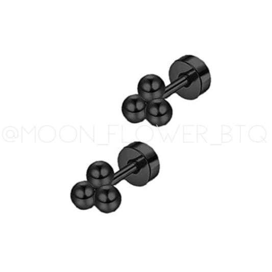 Tiny Black Triple Ball Dot Earrings