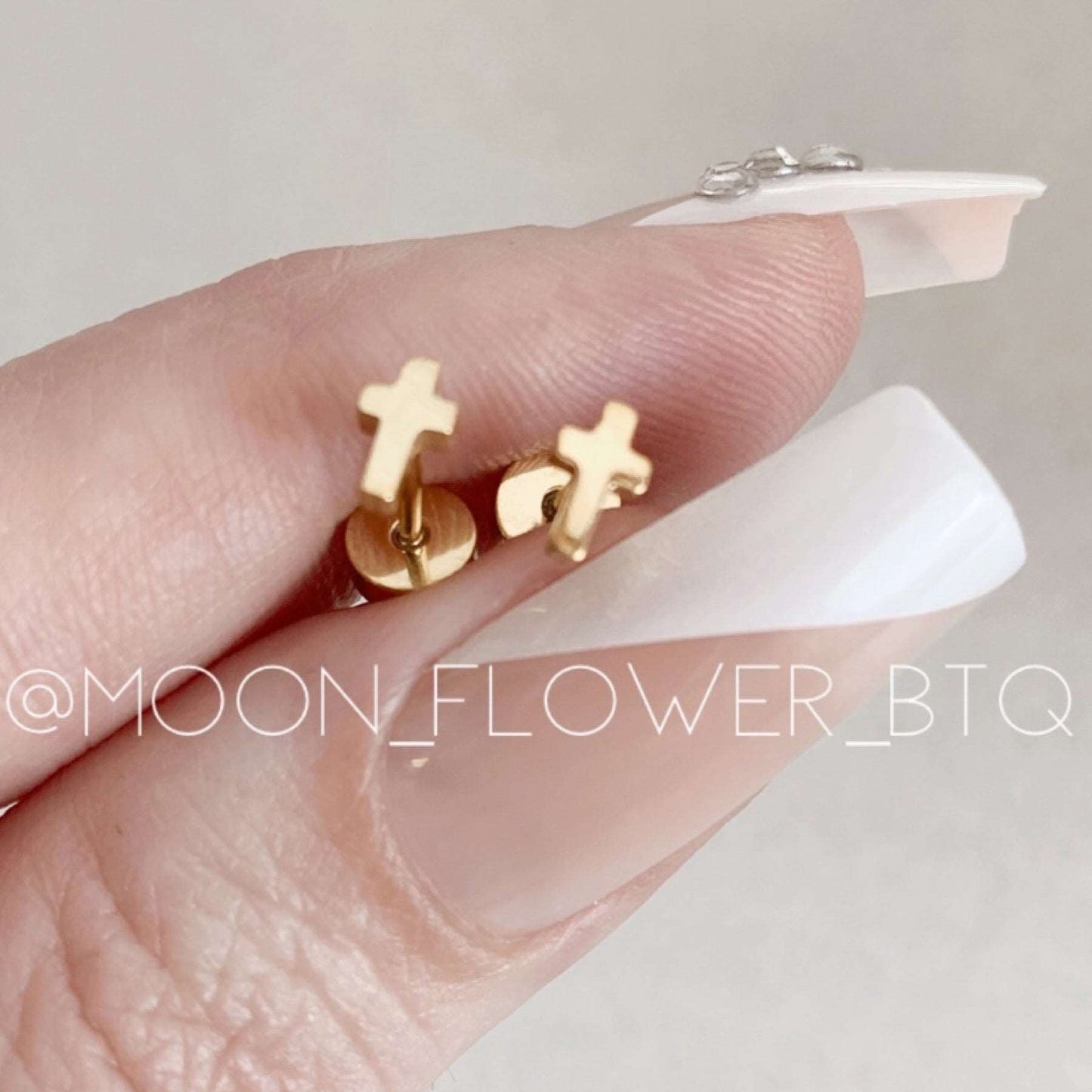 Tiny Gold Cross Flat Back Earrings