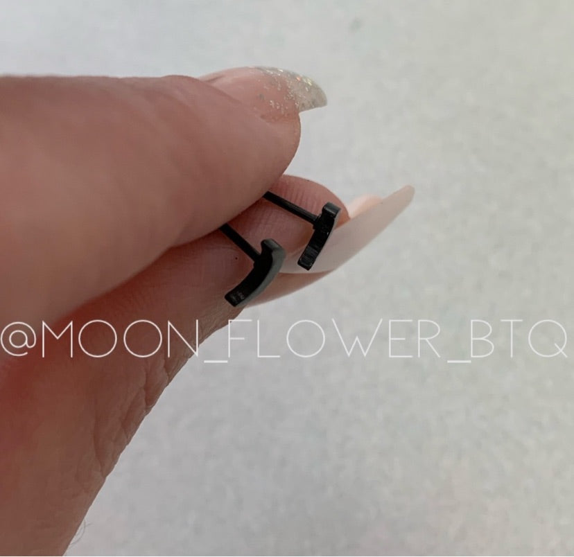 Tiny Black Moon Earrings