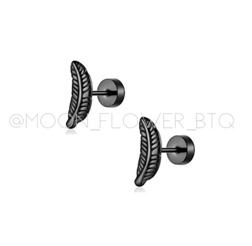 Black Feather Flat Back Earrings