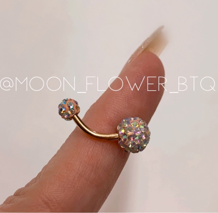 Rose Gold CZ Encrusted Navel Belly Button Ring