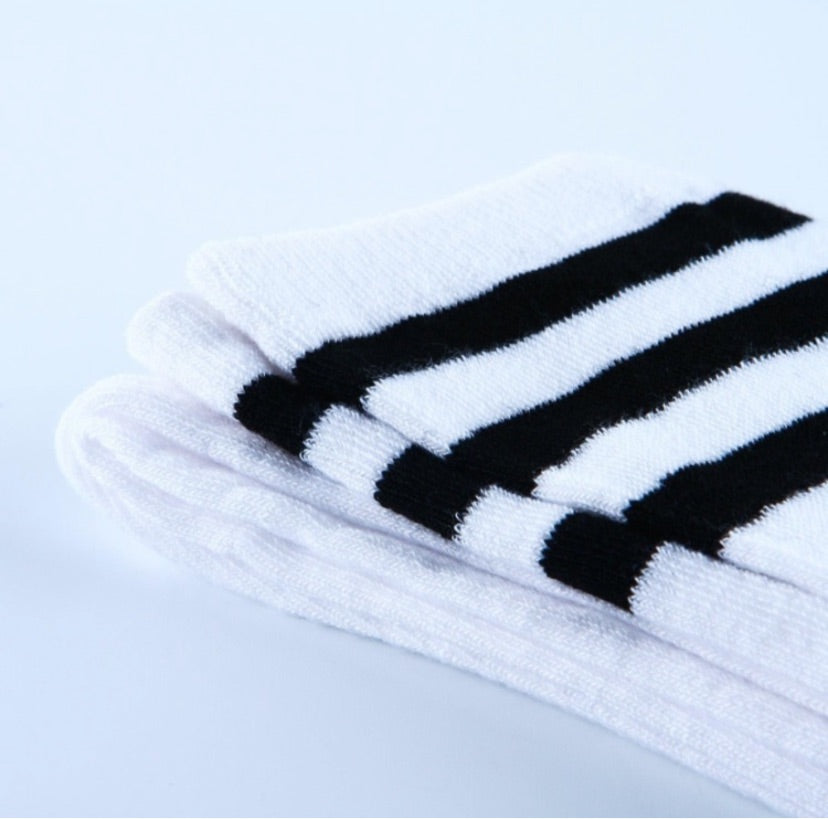 White Black Striped Over the Knee Thigh High Socks