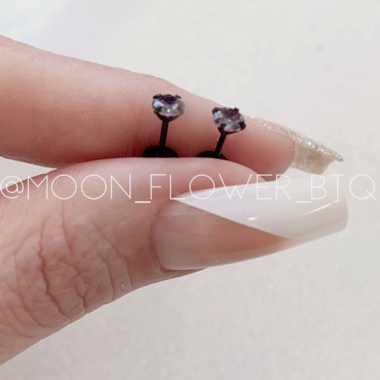 Tiny Black Rainbow CZ Earrings