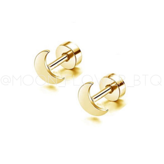 Tiny Gold Moon Flat Back Earrings