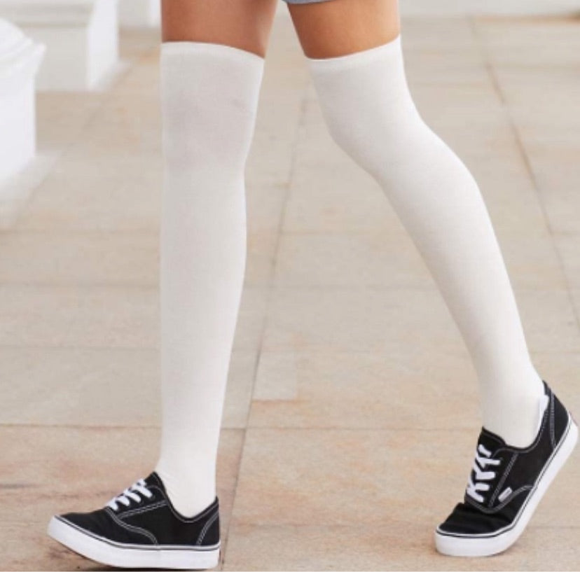 White Over the Knee Thigh High Socks