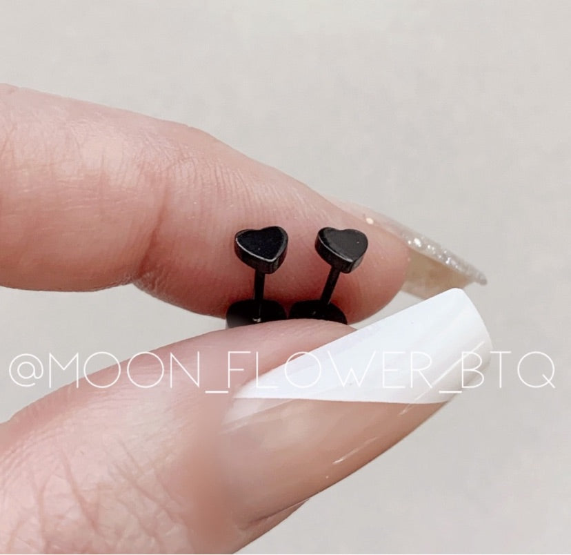 Tiny Black Heart Earrings