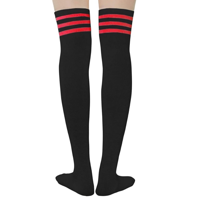 Black Red Over the Knee Thigh High Socks