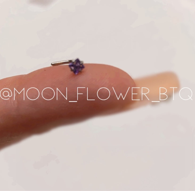 Purple Square CZ L Shaped Nose Ring