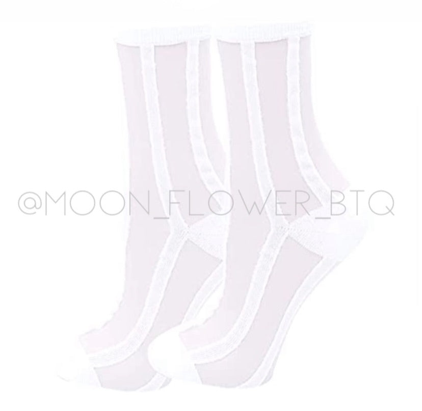 White Pinstripe Sheer Mesh Transparent Nylon Socks